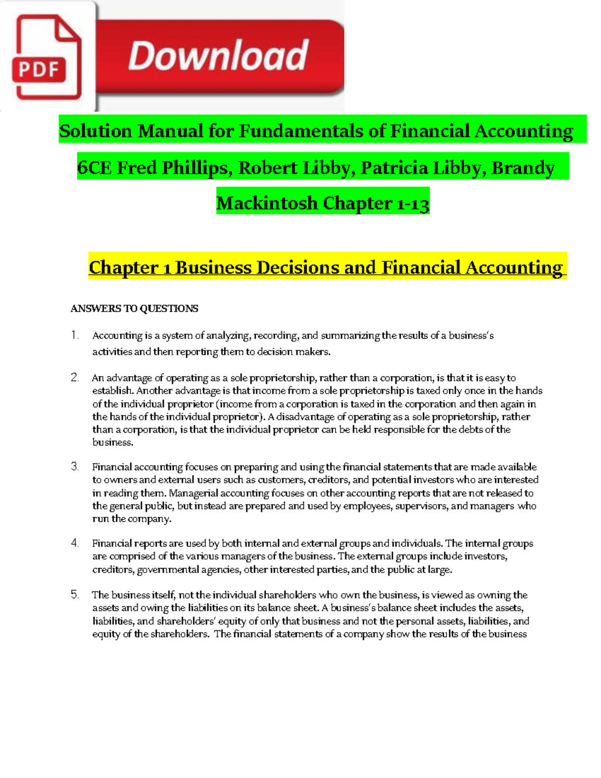 Solution Manual for Financial Accounting 6CE: Chapters 1-13 Answers ...