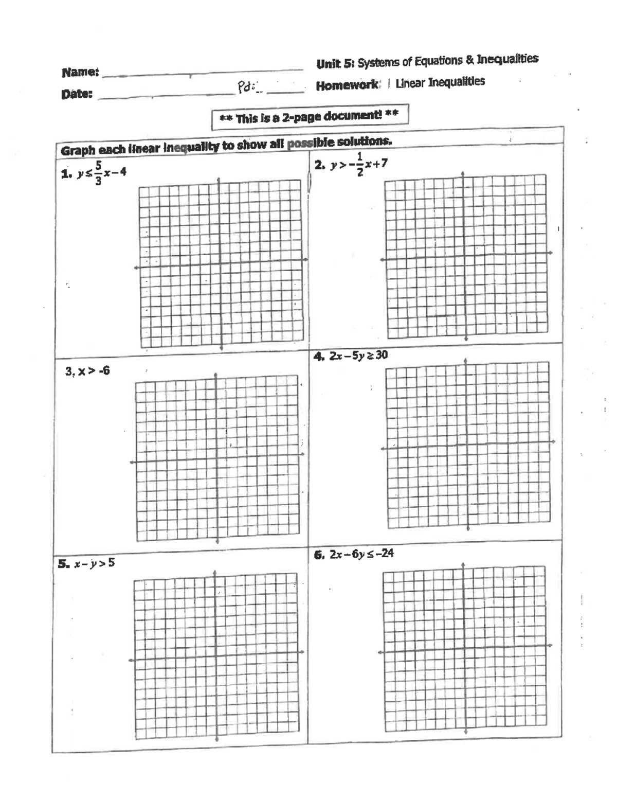 5.5 Linear Inequalities Homework 1 - MATH55 - Unit 5: Systems of ...