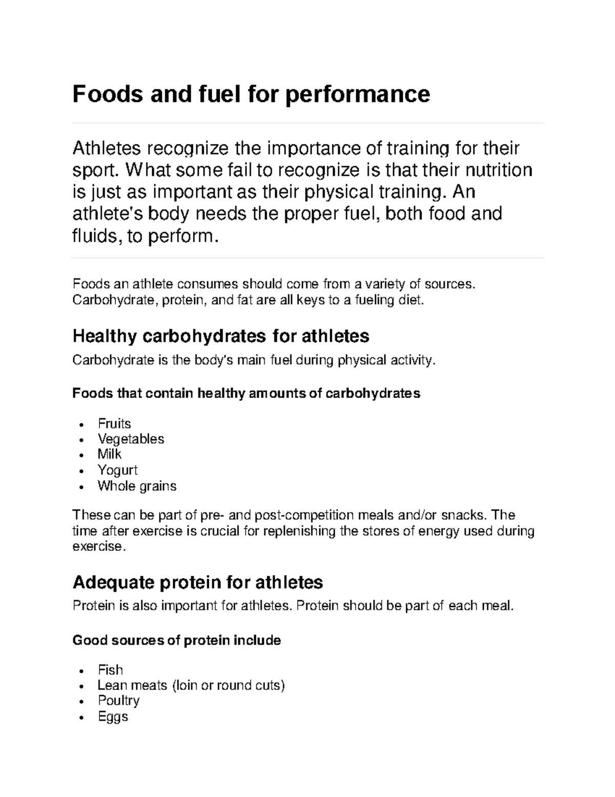 Week 003: Foods and Fuel for Peak Athletic Performance - Studocu