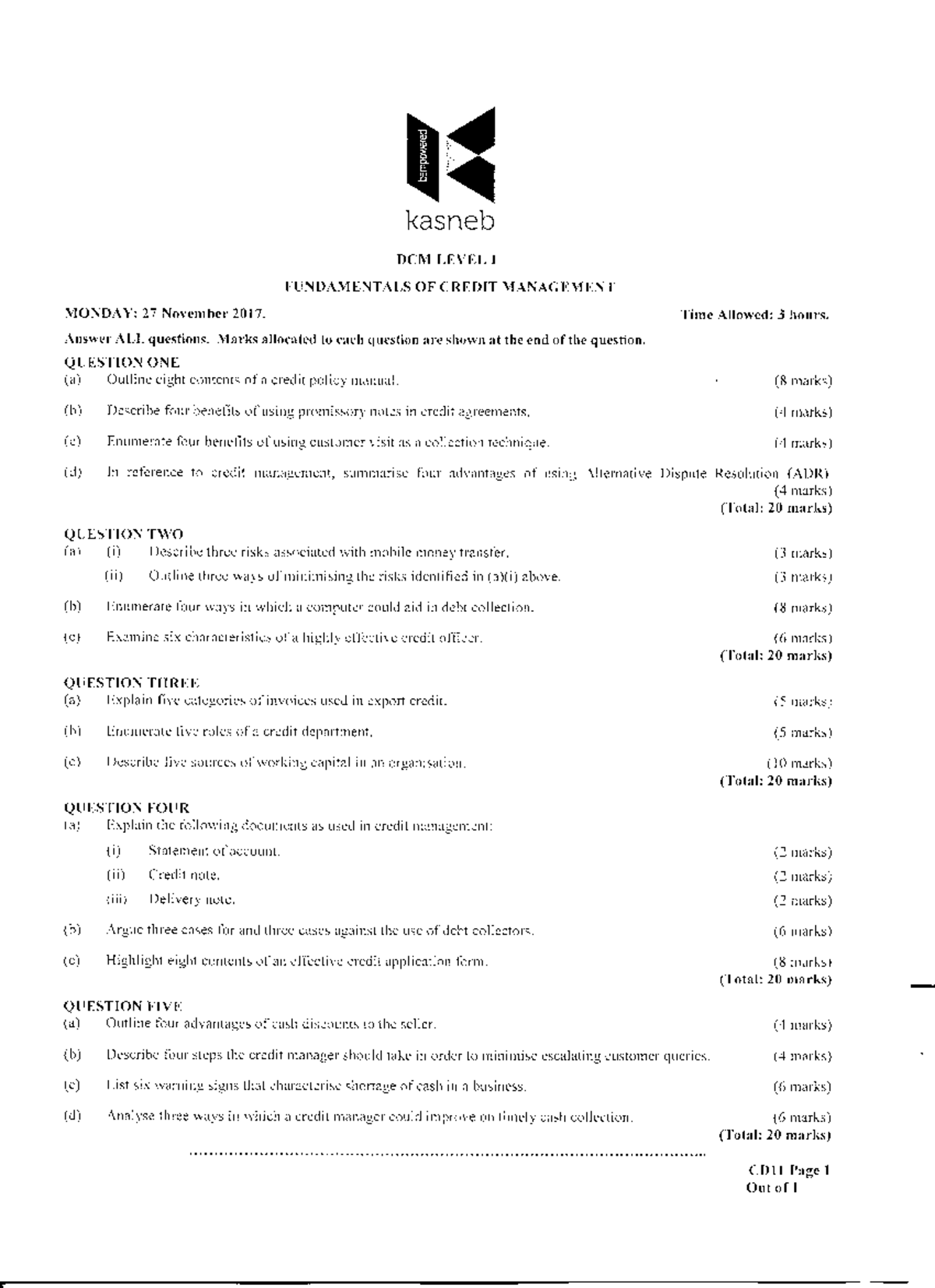 CD11 Fundamentals of Credit Management Level I Exam Notes - Nov 2017 ...