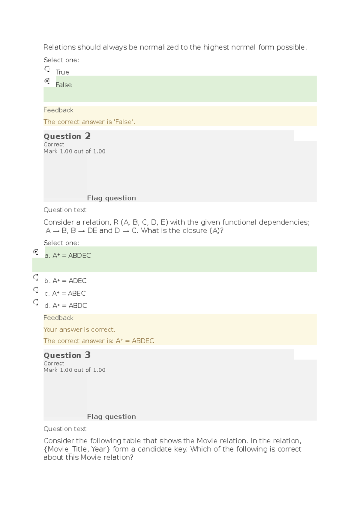 CS101: Self Quiz on Normalization and Functional Dependencies - Studocu