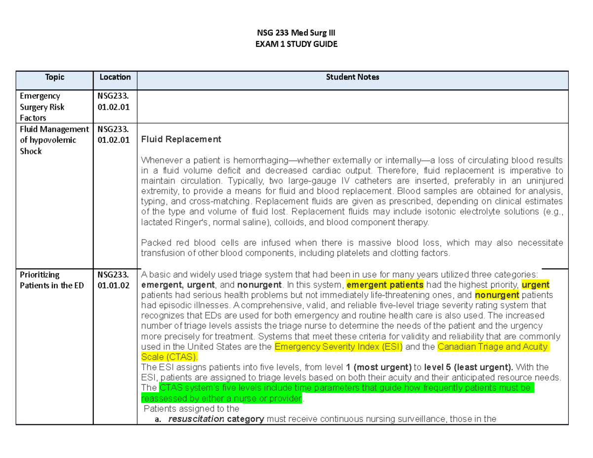 NSG 233 Med Surg III Exam 1 Study Guide: Key Concepts & Notes - Studocu