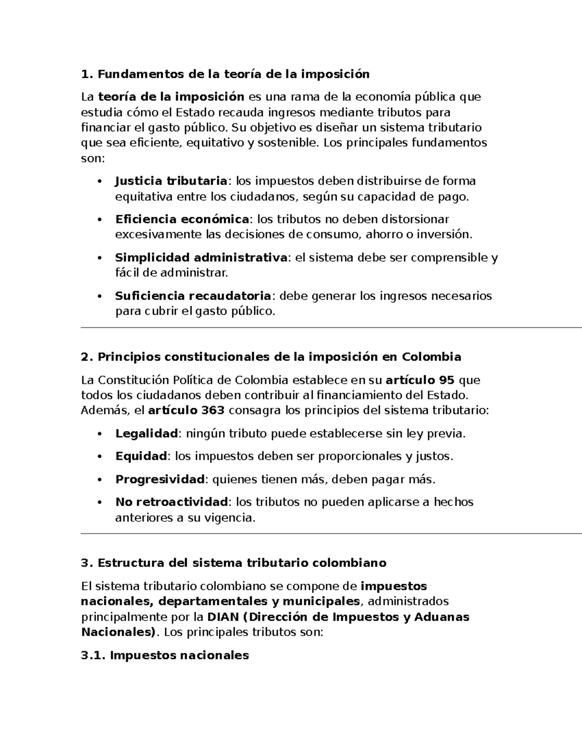 Teoría de la Imposición en Colombia: Fundamentos y Reformas 2025 - Studocu