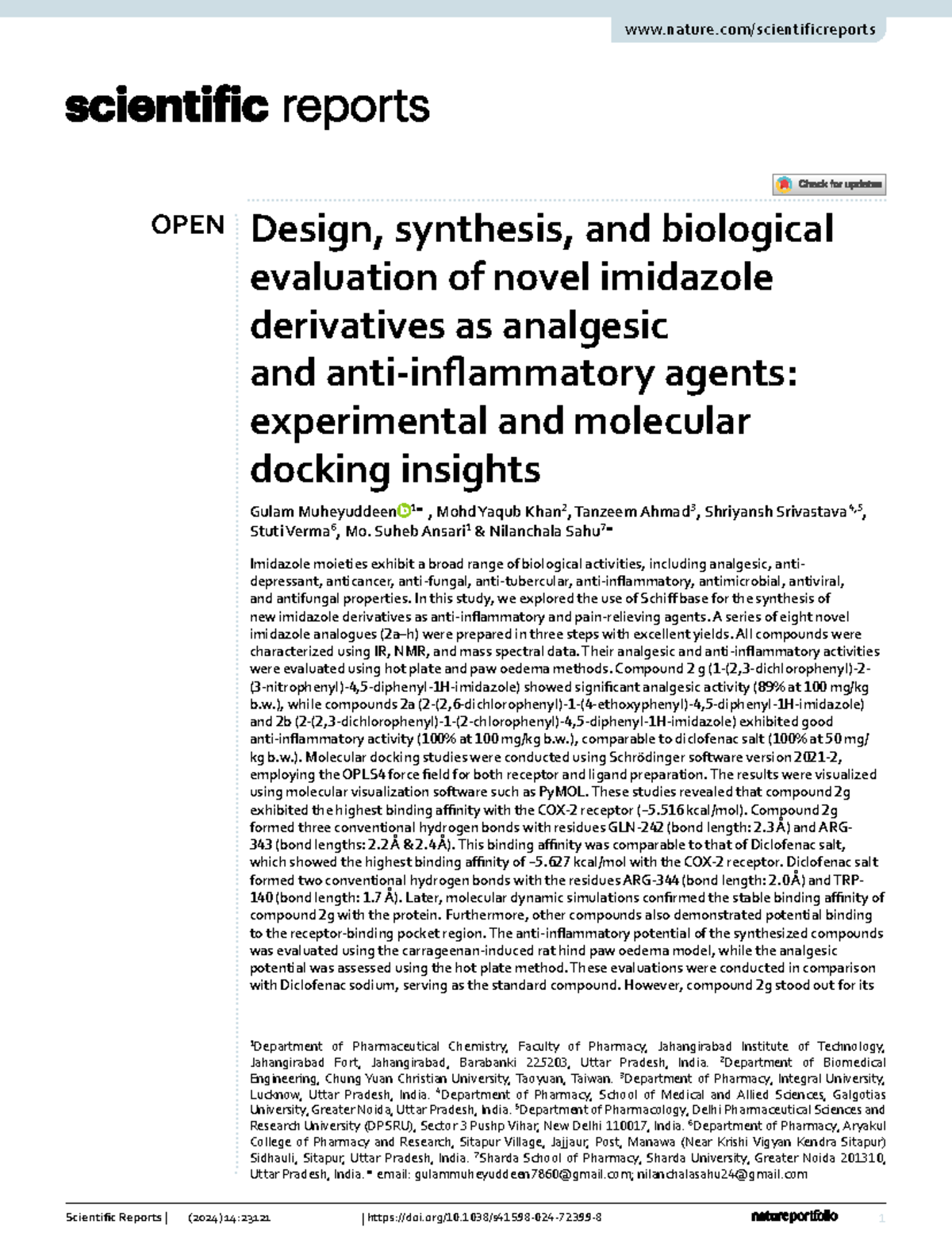 Design and Synthesis of Novel Imidazole Derivatives as Analgesics ...