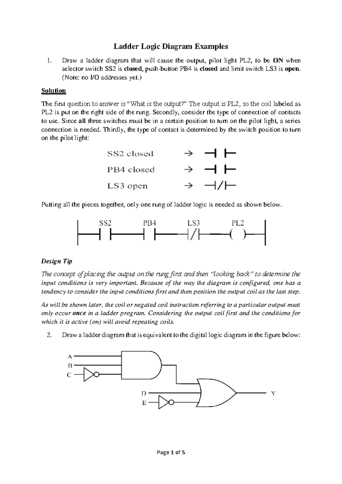 Ladder Logic Diagram Examples 3: Understanding PLC Outputs and Inputs ...