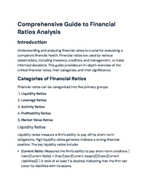 Financial Ratios - Study Notes & Assignments - Studocu