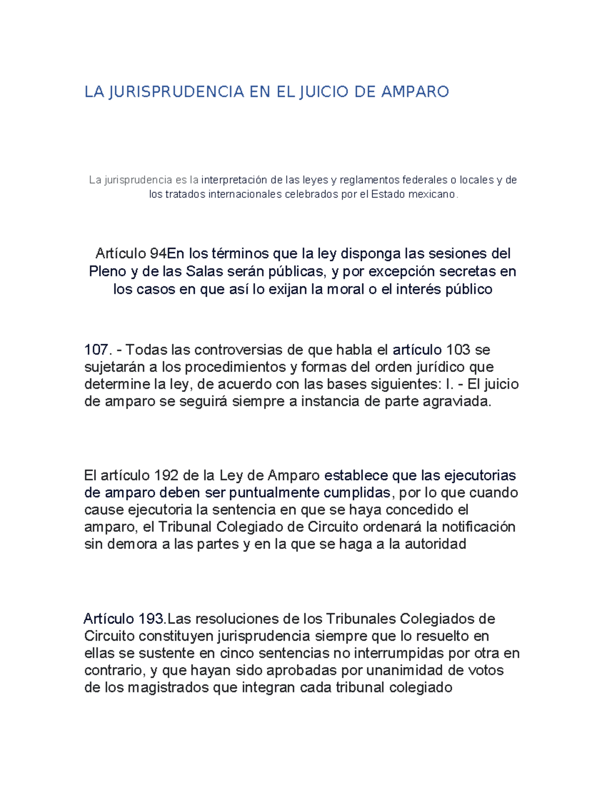 LA JURISPRUDENCIA EN EL JUICIO DE AMPARO: Análisis y Fundamentos - Studocu