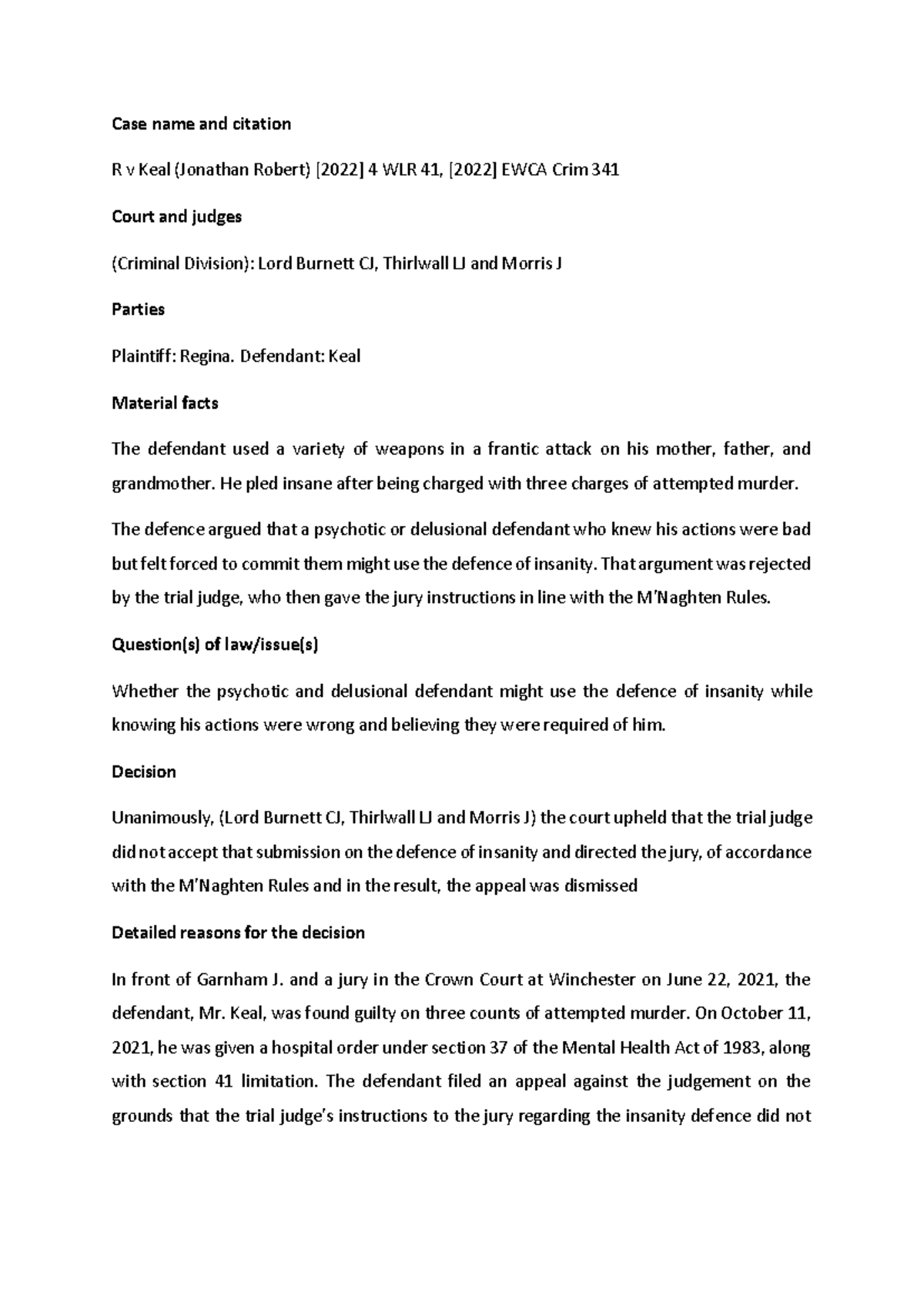 Case Note of R v Keal (Jonathan Robert) [2022] 4 WLR 41, [2022] EWCA ...