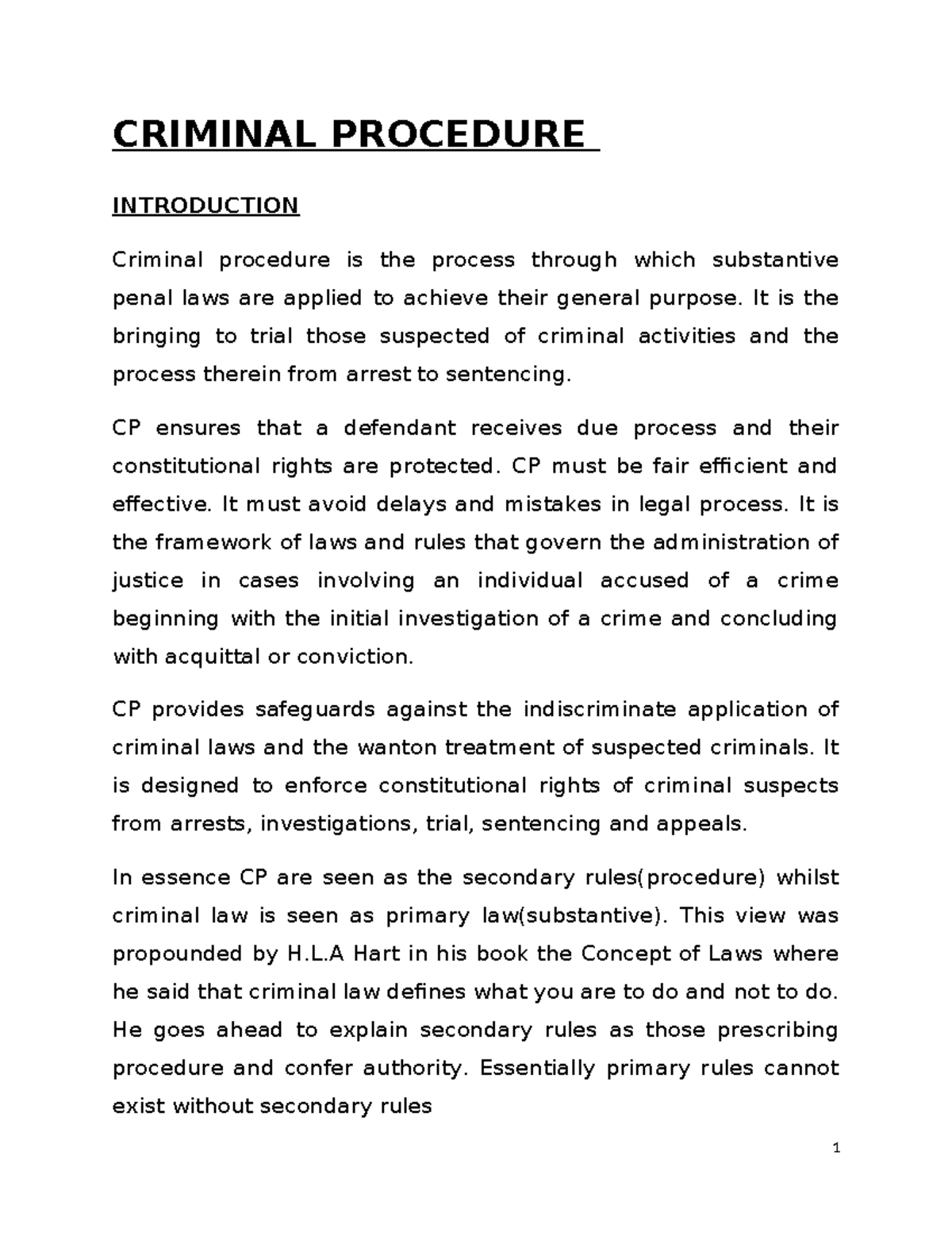 CRIMINAL PROCEDURE 1 & 2 COMPLETE NOTES - 2018 - Studocu