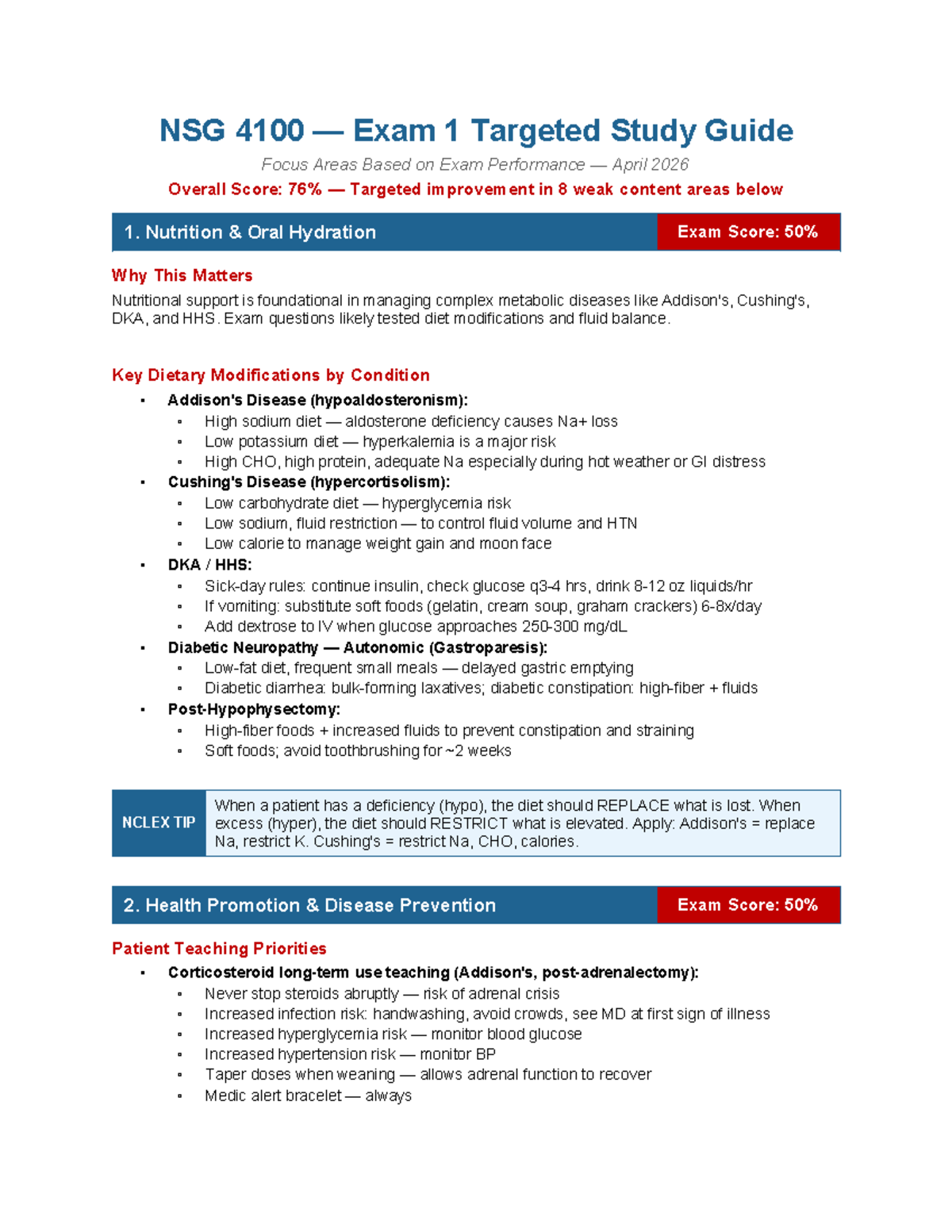 NSG 4100 Exam 2 Comprehensive Study Guide for Key Topics - Studocu