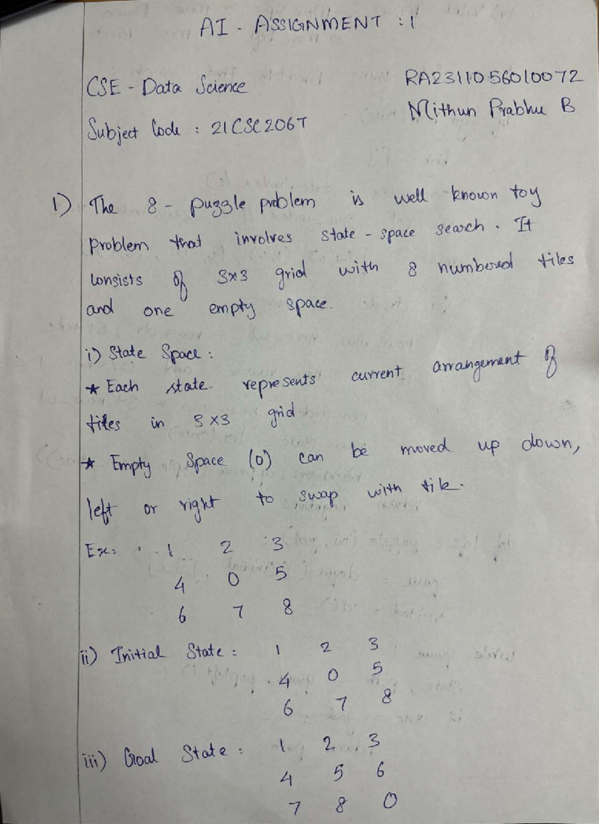 CS E - AI Assignment 1: Key Details and Analysis - Studocu