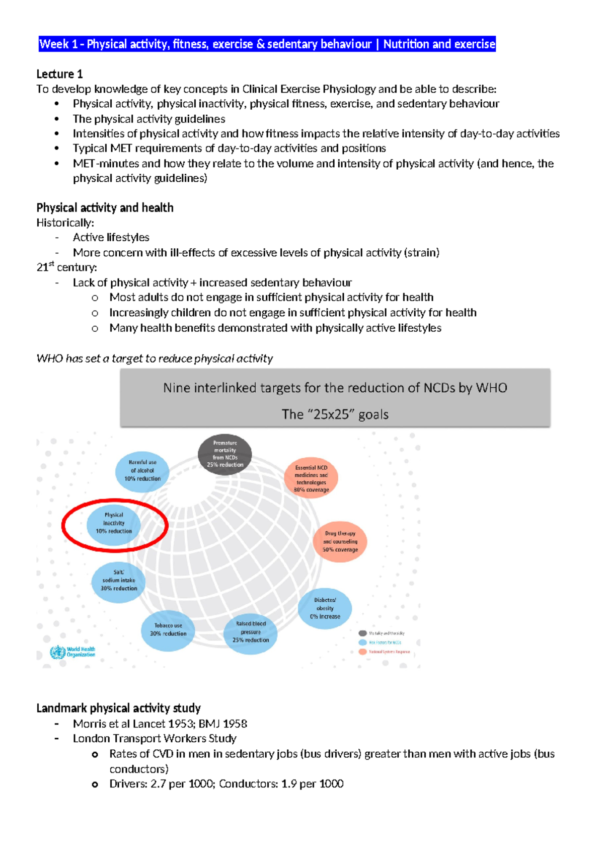 HUBS2503 - Lecture Notes on Physical Activity & Health Concepts - Studocu