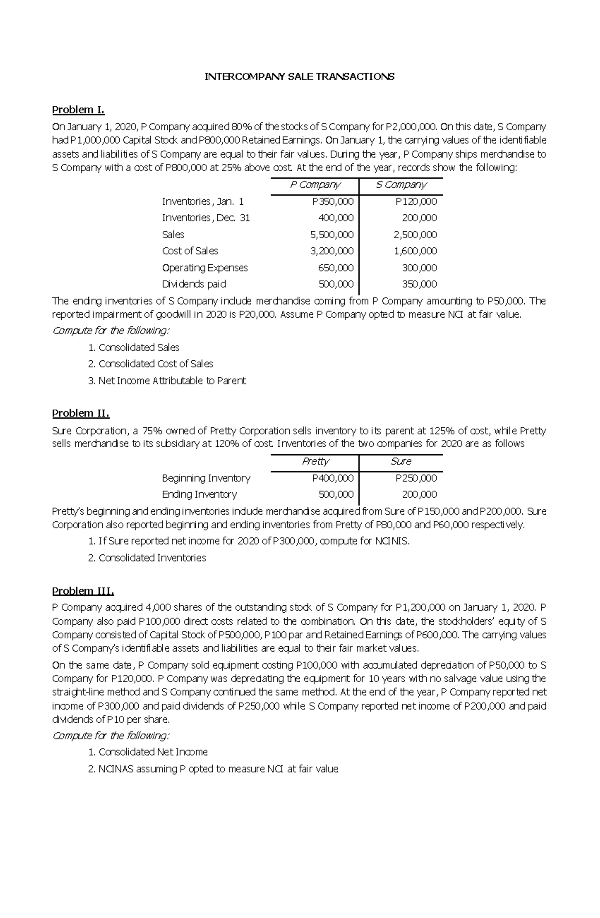 Intercompany Sale Transactions Analysis and Computation Guide - Studocu