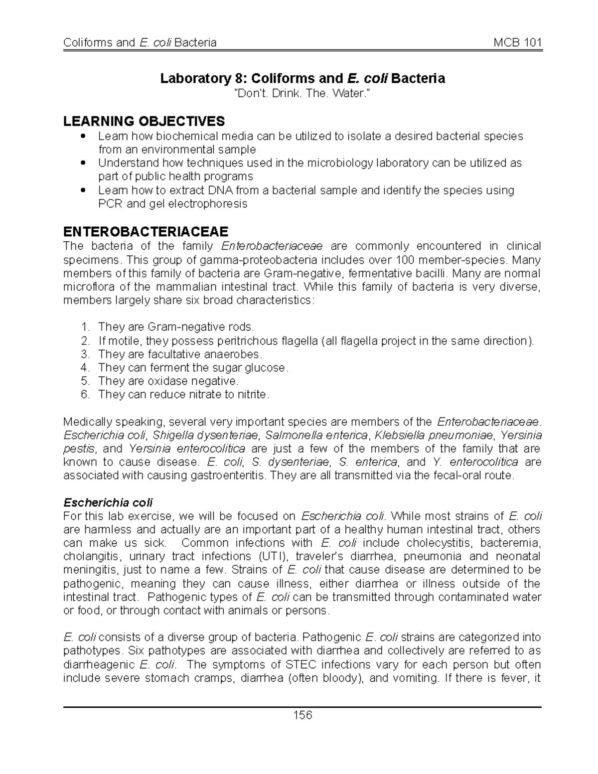 MCB 101 Final Exam: Coliforms and E. coli Bacteria Experiment Insights ...