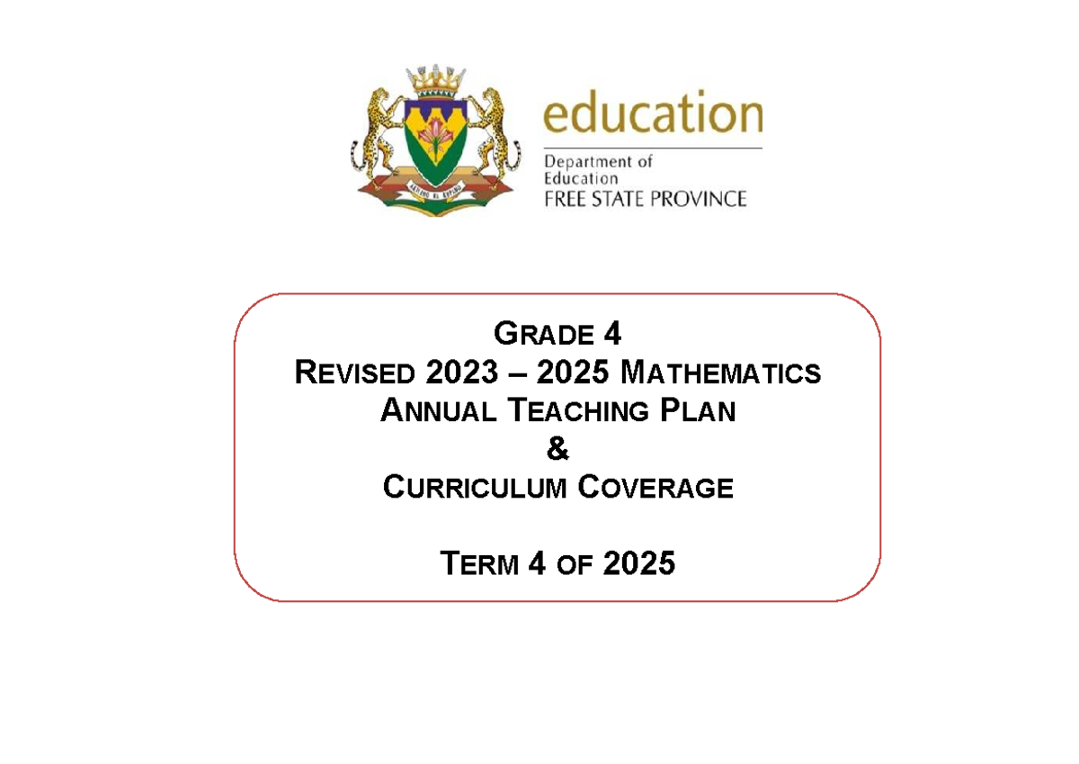 2025 FS Grade 4 Term 4 Annual Teaching Plan & Curriculum Coverage - Studocu