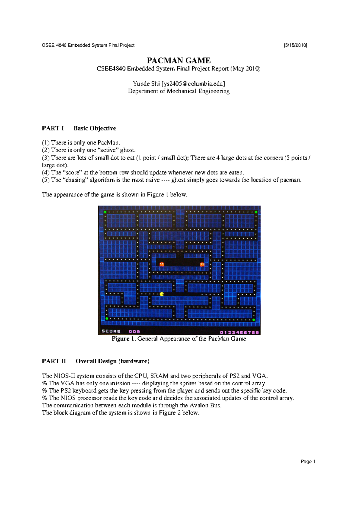 CSEE4840 Pacman Game Final Project Report and Design Overview - Studocu