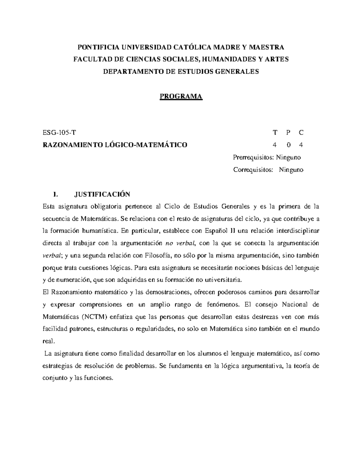 ESG-105 Razonamiento Lógico-Matemático: Contenidos y Competencias - Document Preview
