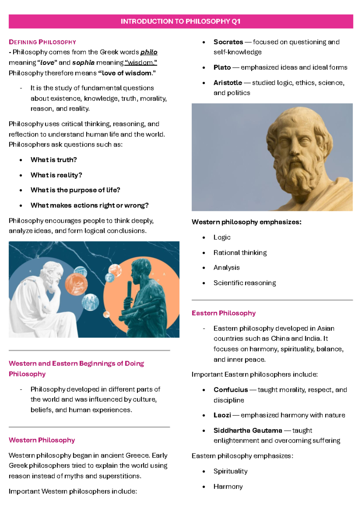 Q1 Philosophy: Defining and Understanding Key Concepts - Studocu