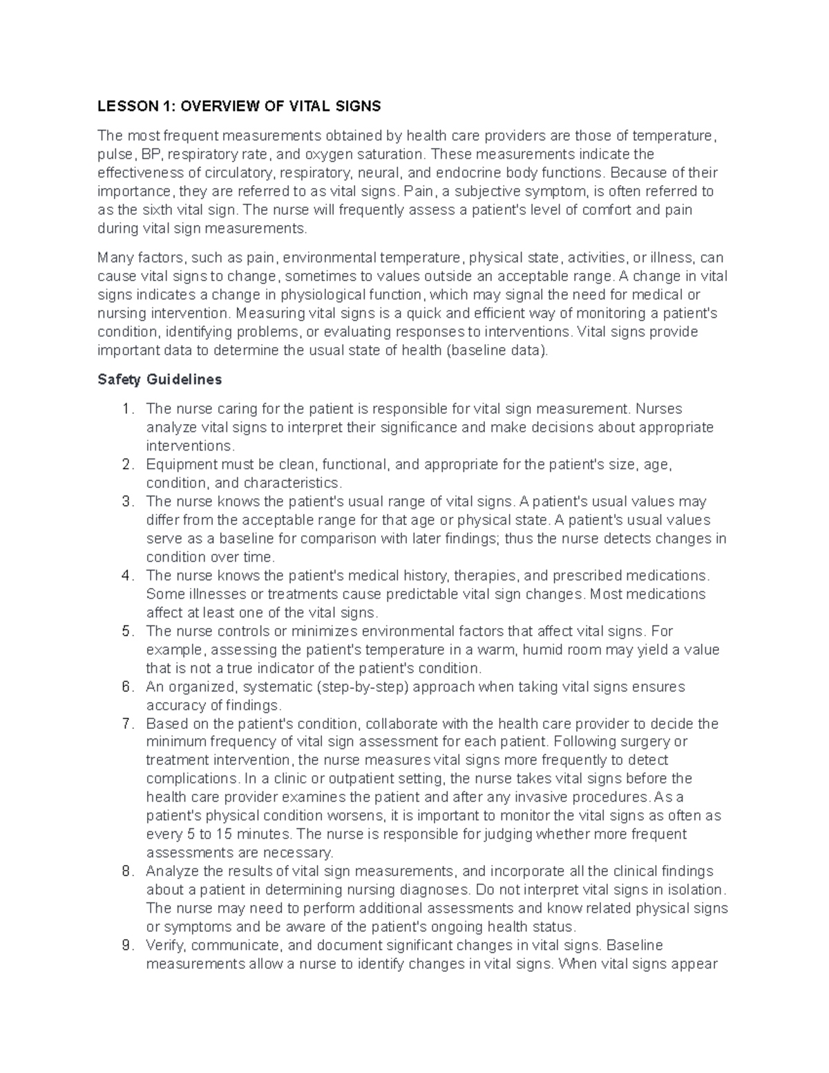 Module 4 Vital Signs: Comprehensive Lesson Notes on Assessment - Studocu