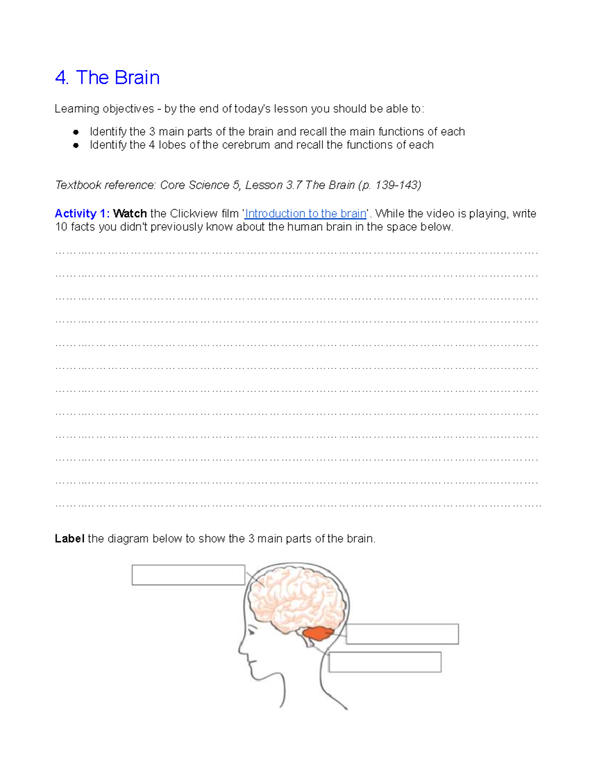 4. Core Science 5: Lesson on Brain Structure and Functions - Studocu