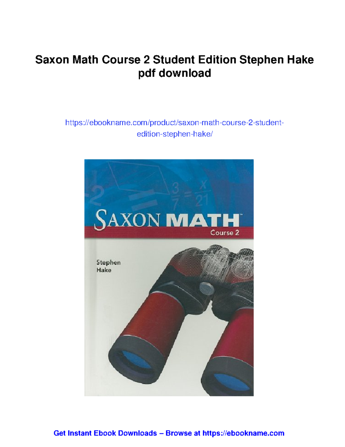 Saxon Math Course 2 Student Edition by Stephen Hake - Instant Access ...