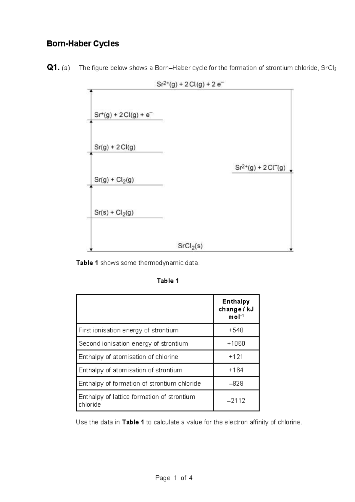 Born-Haber Cycles Q1: Strontium & Potassium Oxide Analysis - Studocu