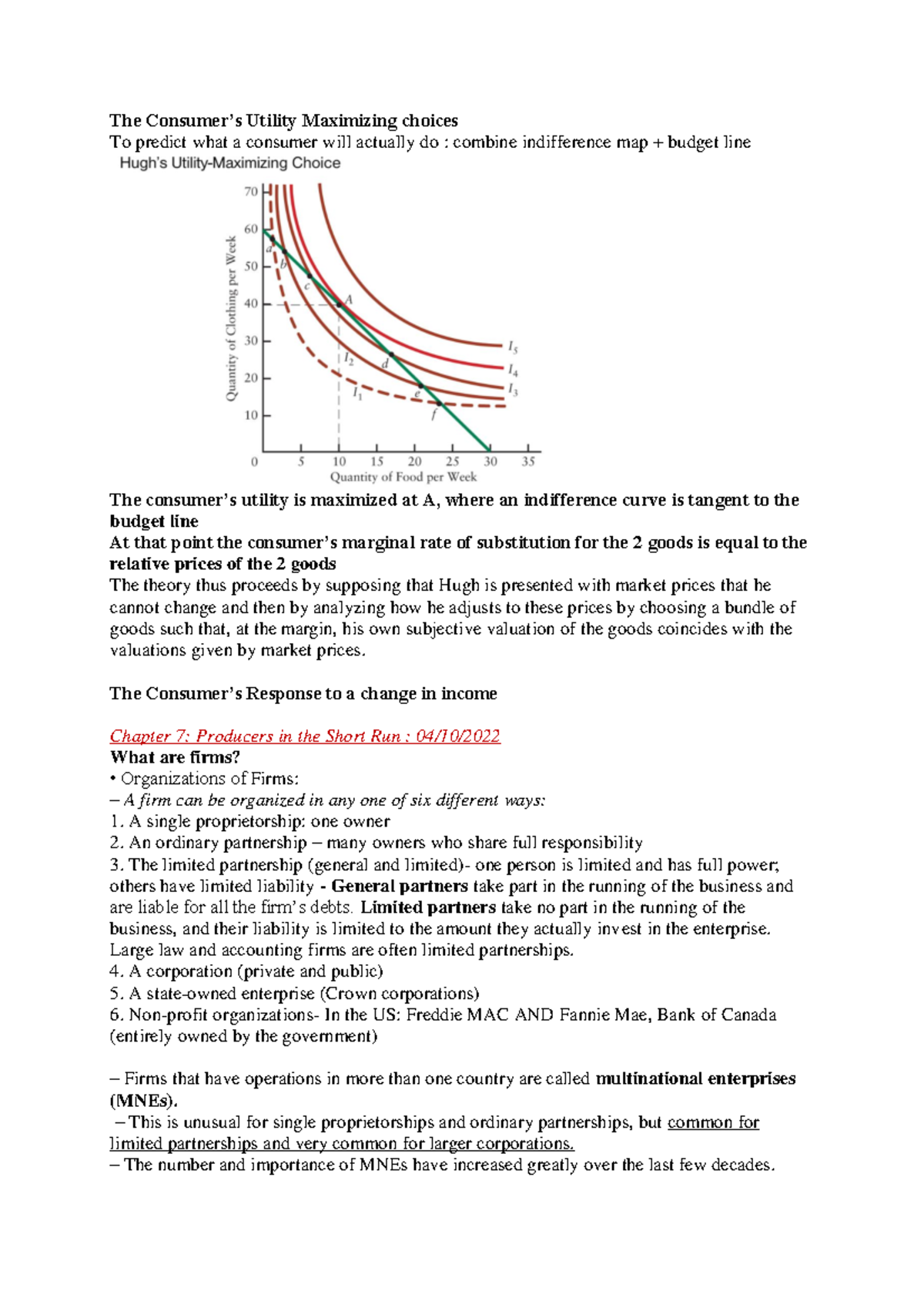 Notes on Chapter 7: Utility and Production in ECON 201 - Studocu