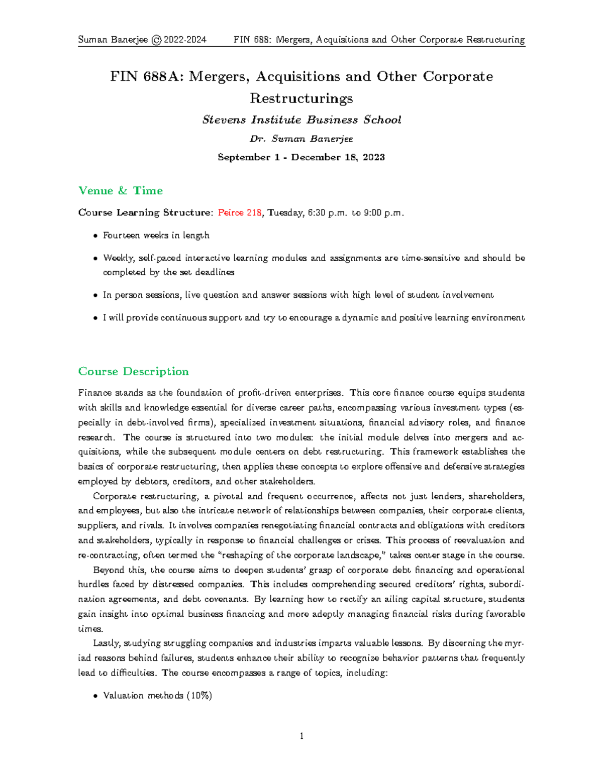 FA 688A - Comprehensive Lecture Notes on Mergers & Acquisitions - Studocu
