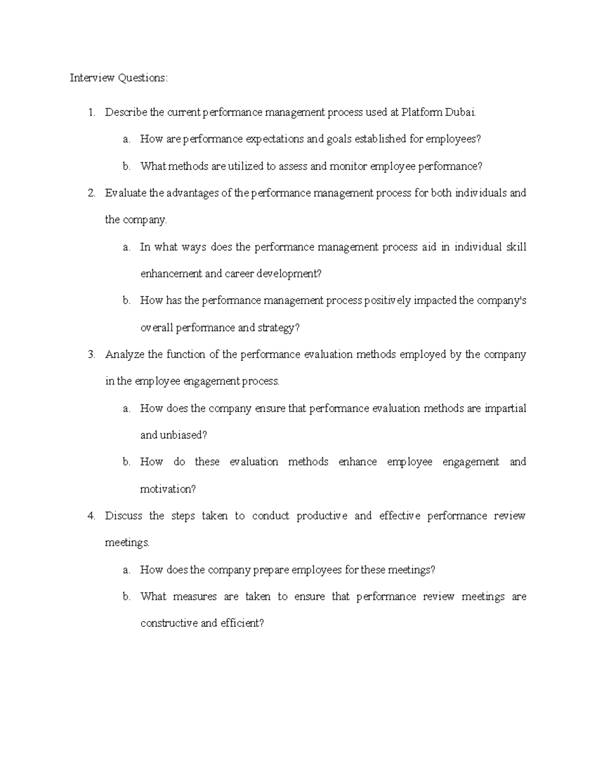 Performance Management Process Analysis: Interview Questions - Studocu