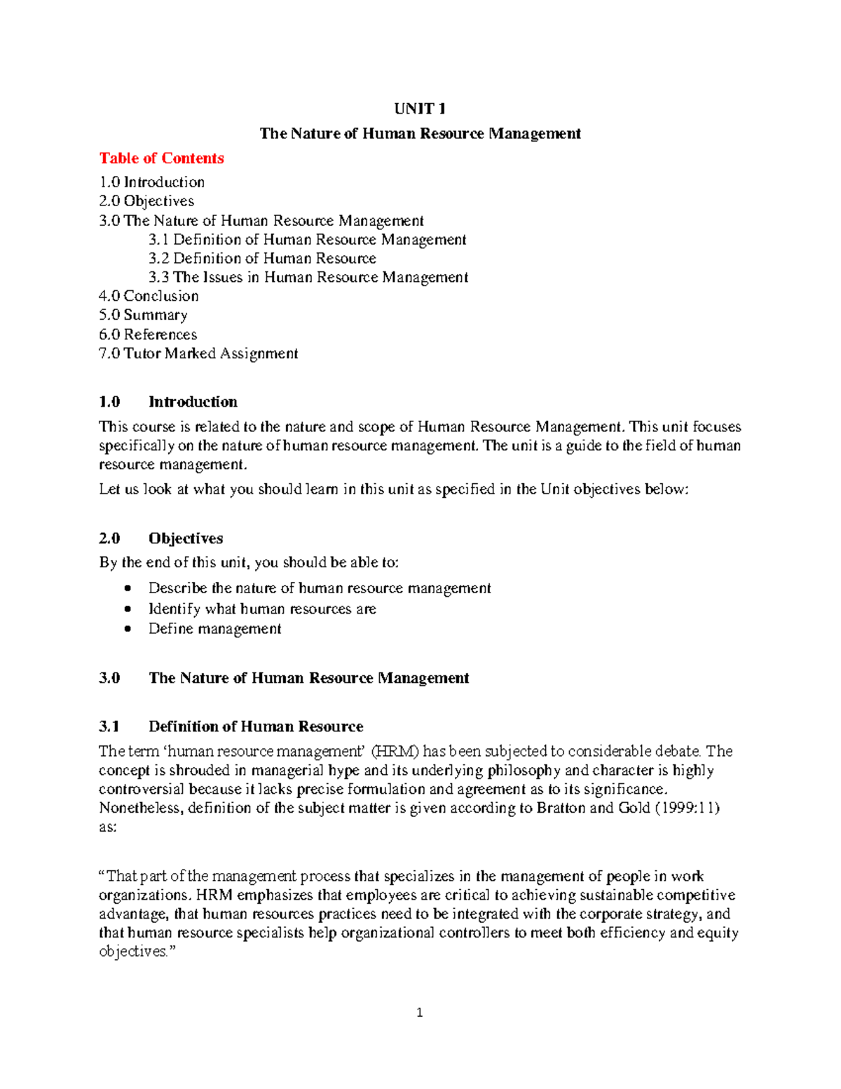 UNIT 1 The Nature of Human Resource Mgt - UNIT 1 The Nature of Human ...