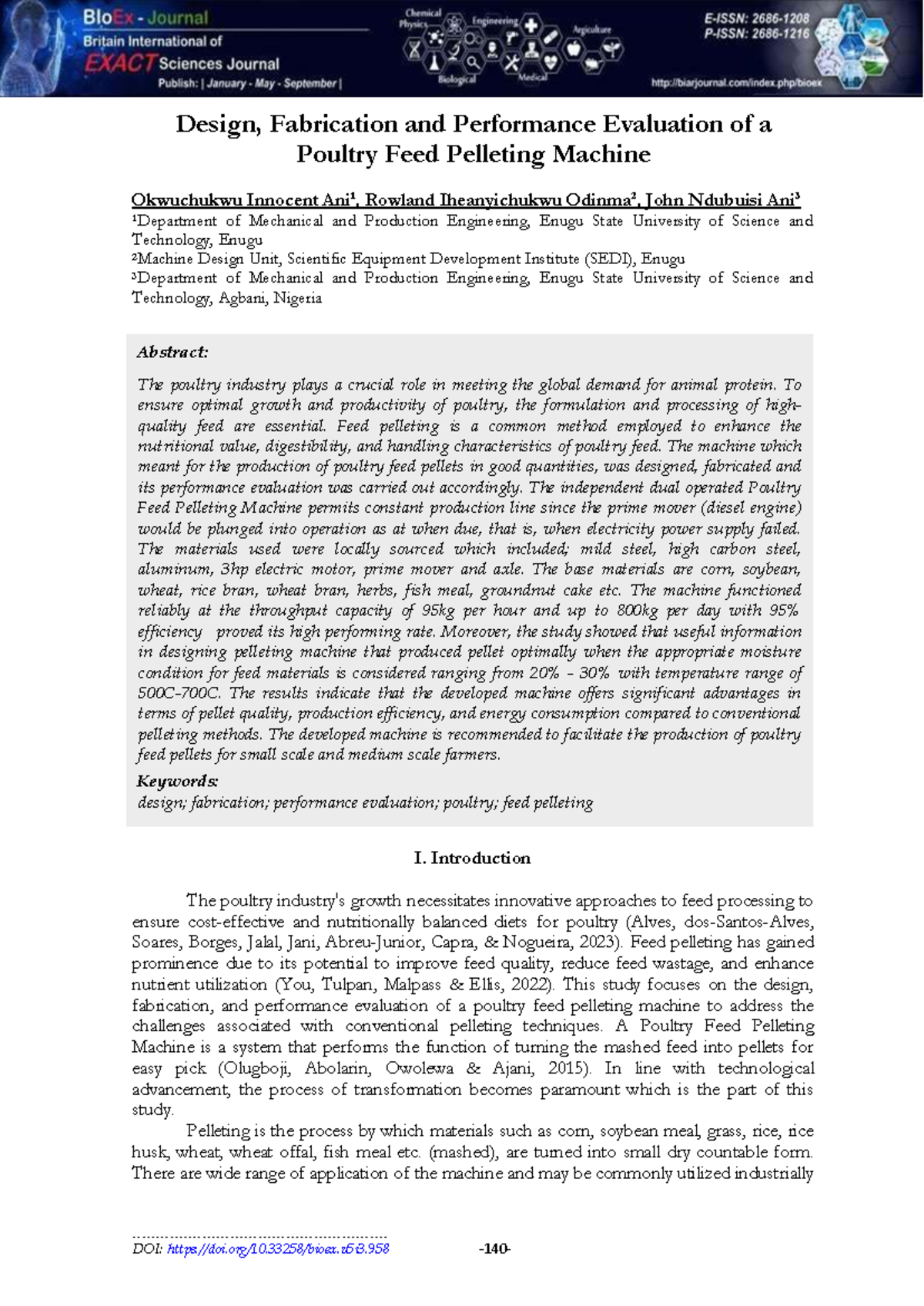 Design and Performance Evaluation of Poultry Feed Pelleting Machine ...