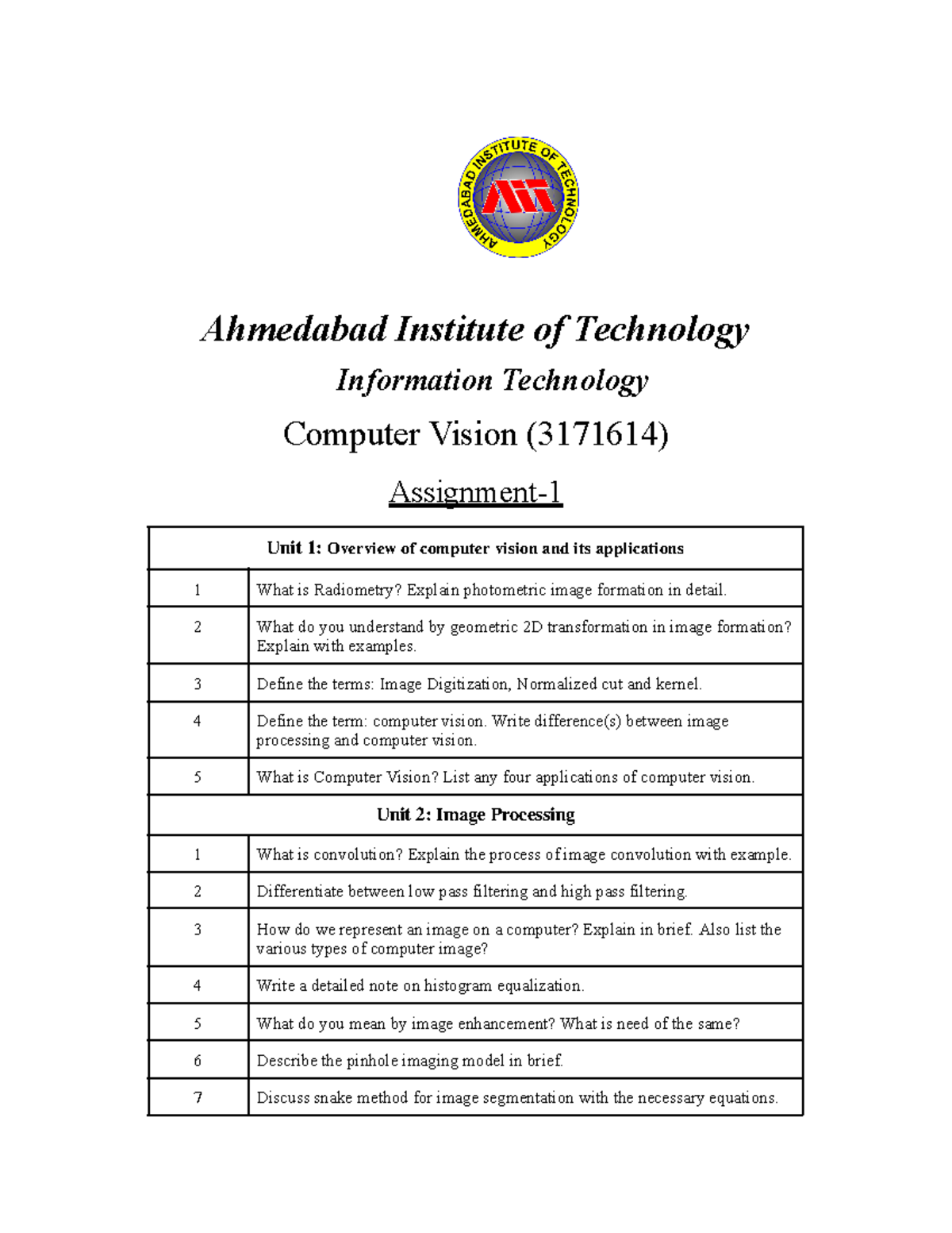 CV Assignment-1: Computer Vision Overview & Image Processing (3171614 ...