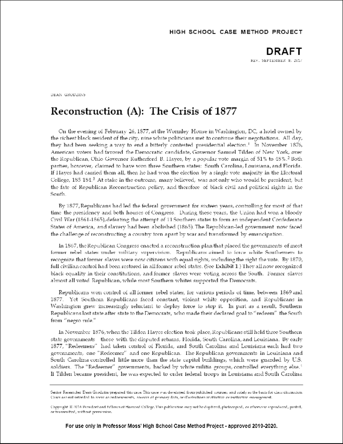 Reconstruction (A): The Crisis of 1877 - High School Case Study - Studocu