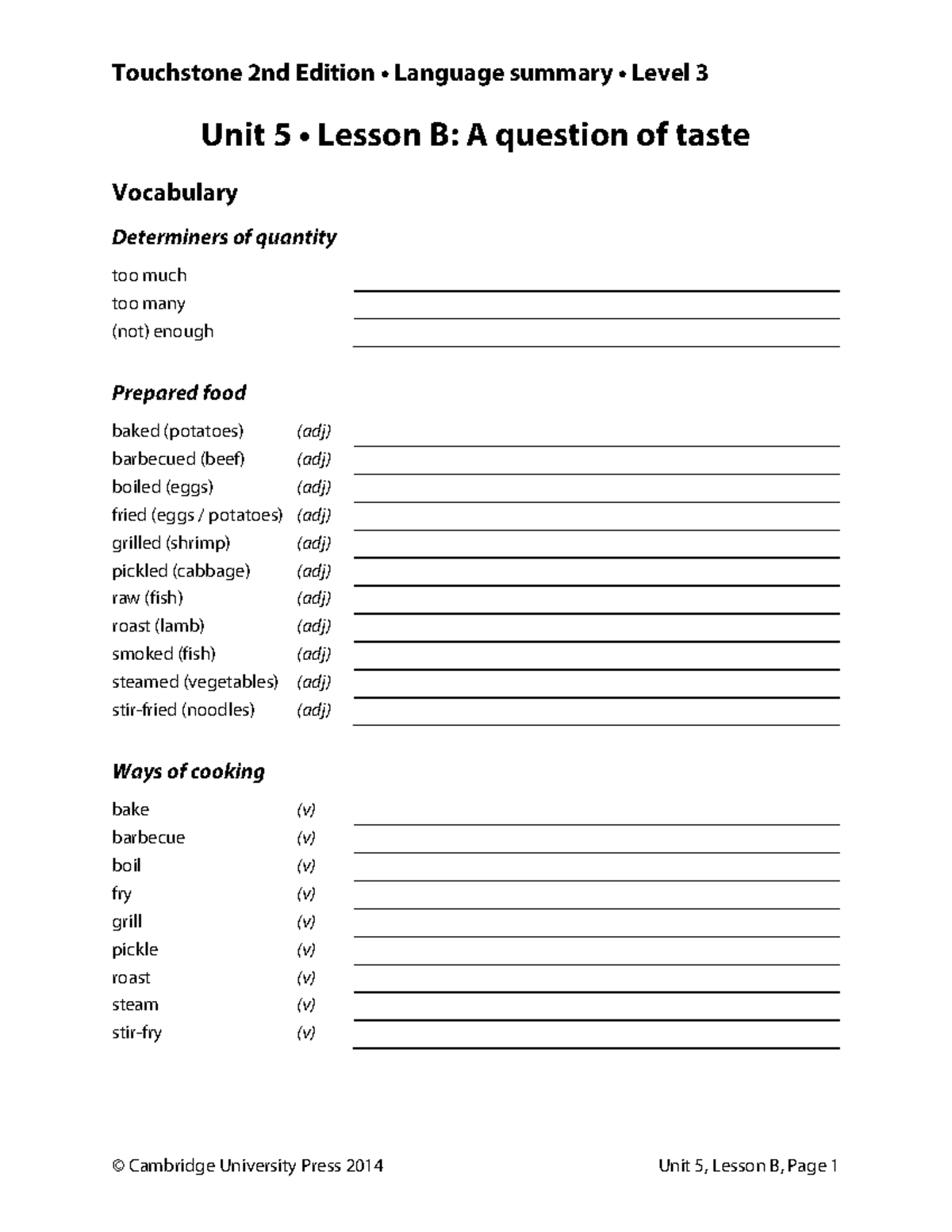 Touchstone 2nd Ed. Level 3 Unit 5 Lesson B: A Question of Taste - Studocu