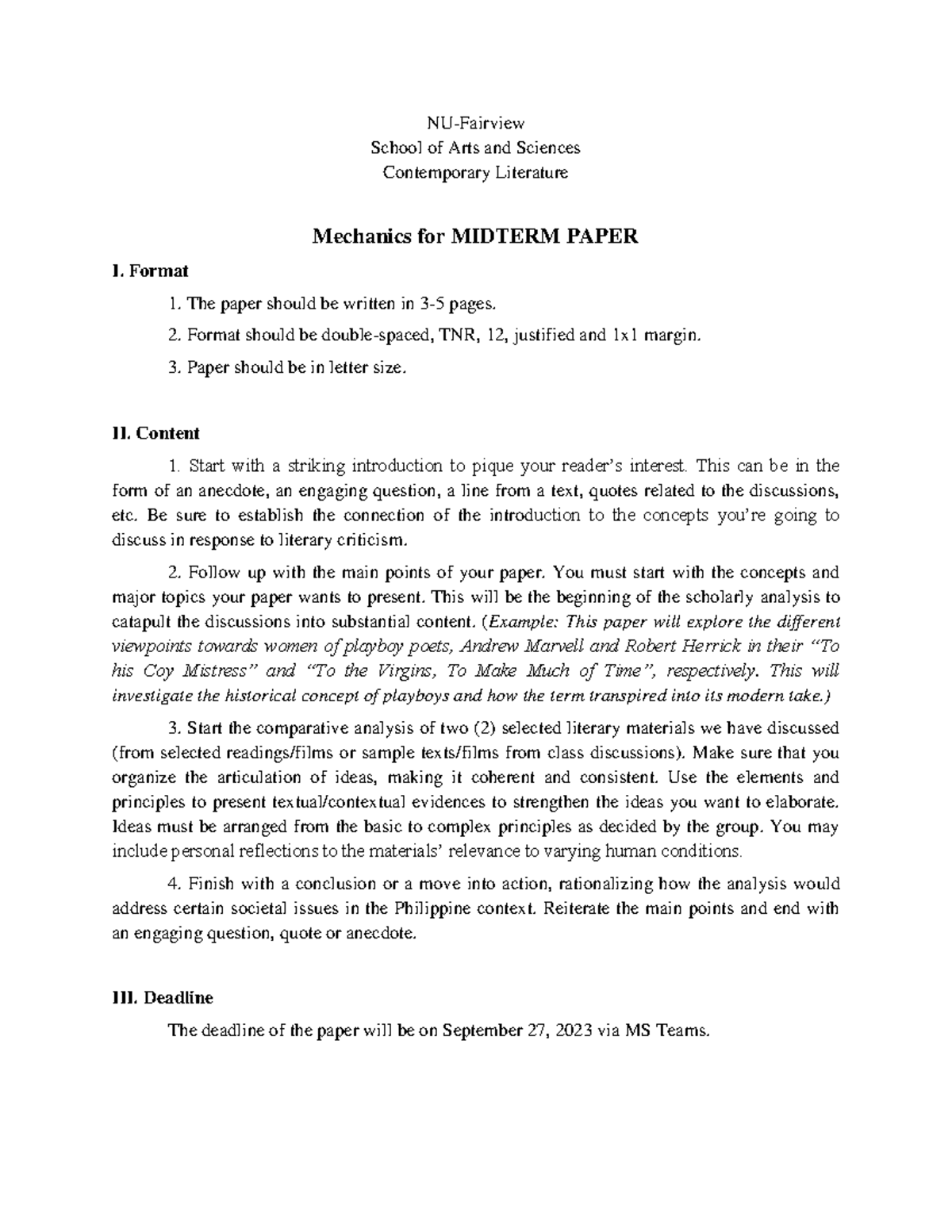 CLT Midterm Paper Mechanics - NU-Fairview School of Arts and Sciences ...