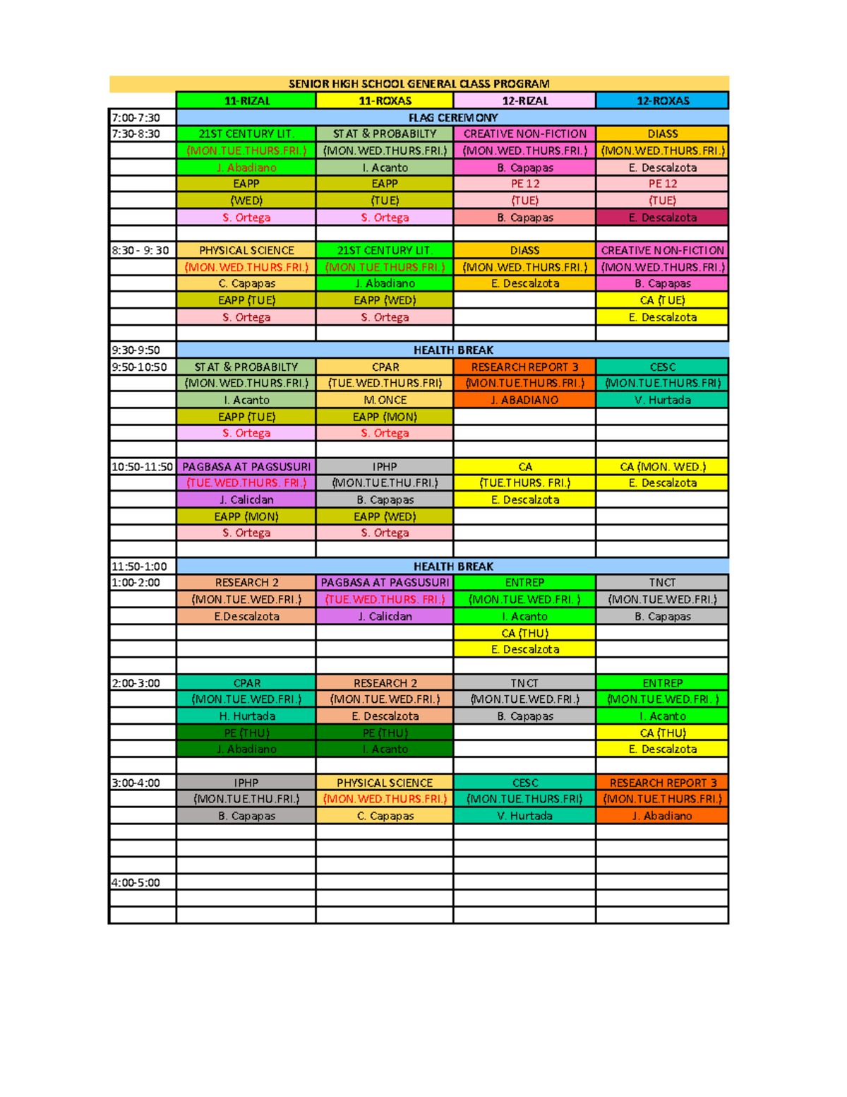 General Class Program SHS 2ND SEM SY 2024 2025 Newly Revised - 11-RIZAL ...