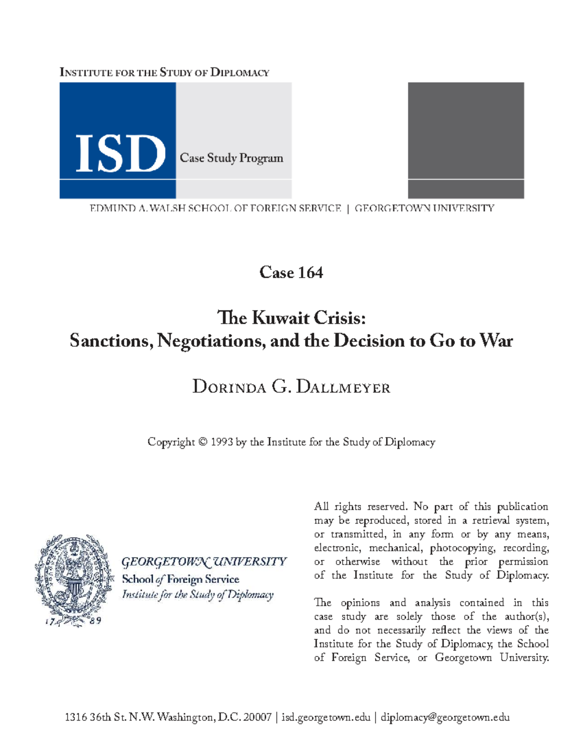 Case Study 164: The Kuwait Crisis - Sanctions and War Decisions - Studocu
