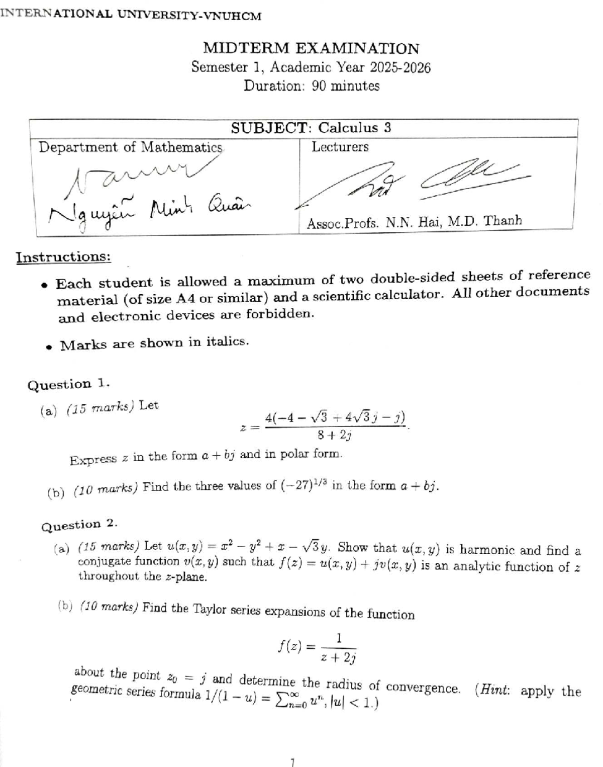 Calculus 3 International Midterm Exam Solutions 2025-2026 - Studocu