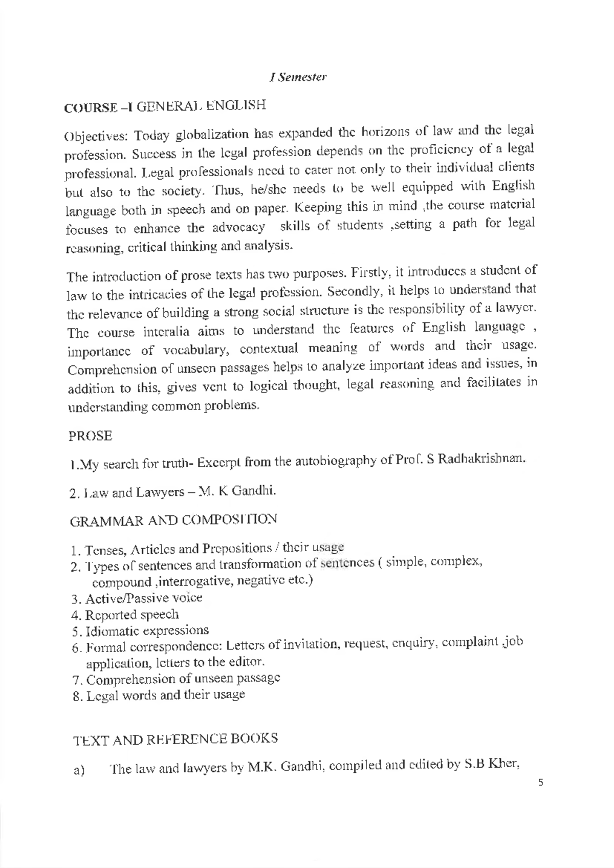 GEN ENG 101: Syllabus for I Semester General English Course - Studocu