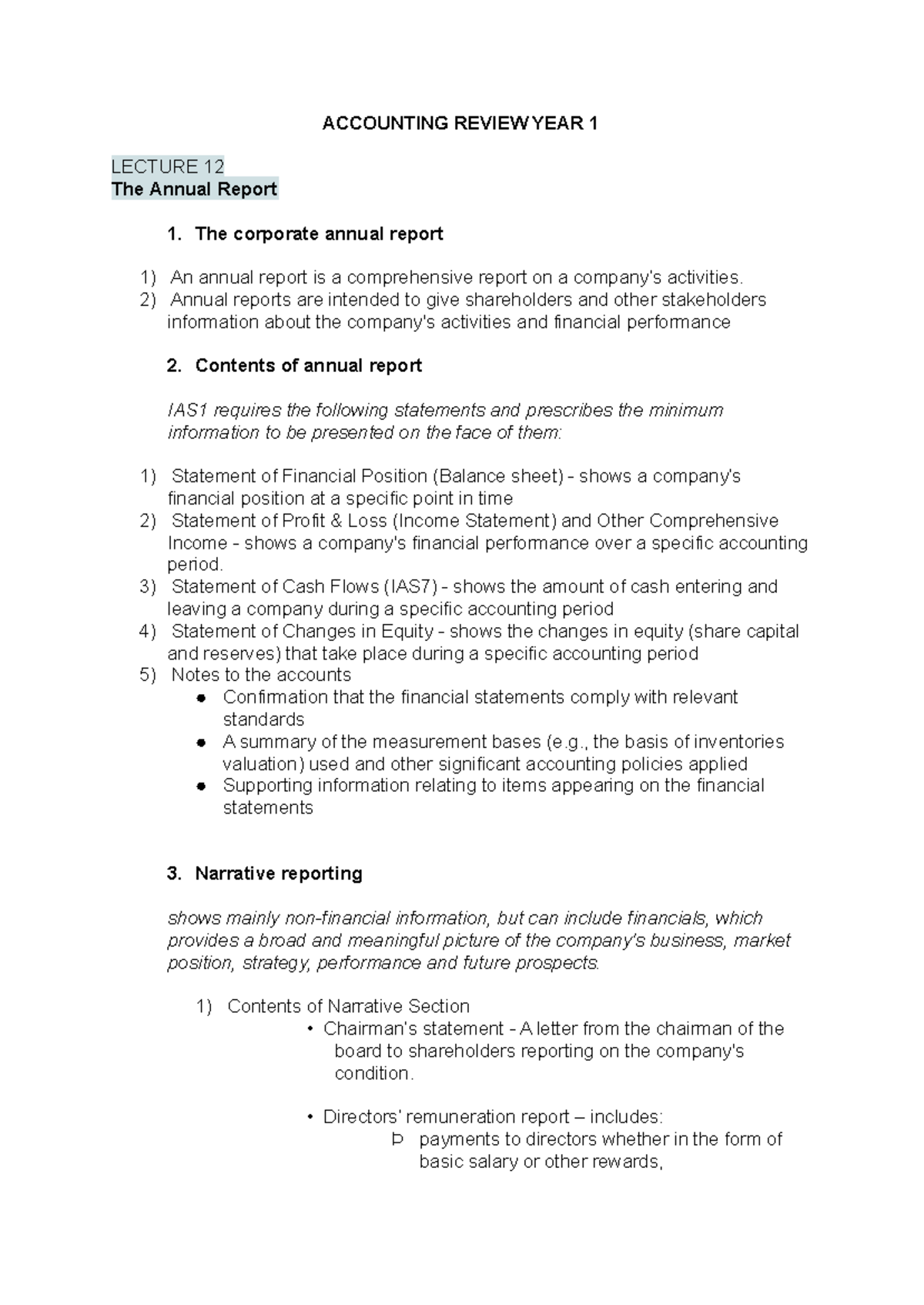 Accounting - Revision - ACCOUNTING REVIEW YEAR 1 LECTURE 12 The Annual ...
