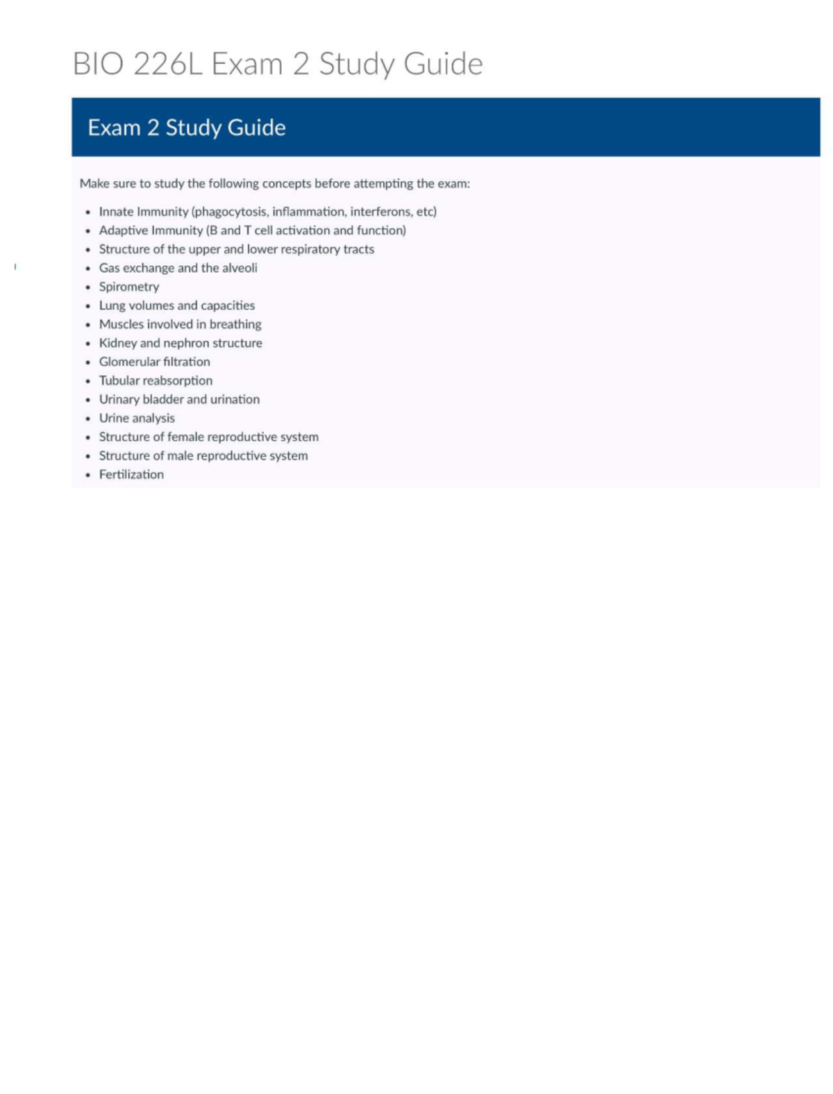 Note Aug 16, 2024 2 06 16 PM - BIO 226L Exam 2 Study Guide Exam 2 Study ...