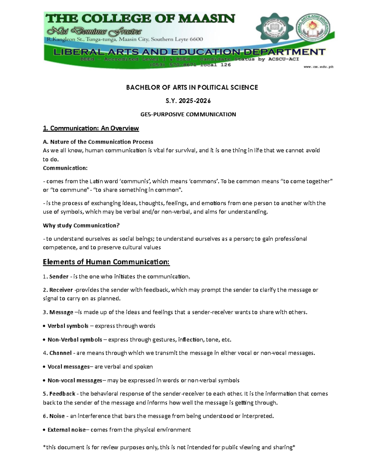 GE5-Lesson 12-Notes: Understanding the Communication Process - Studocu