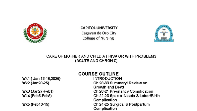 Maternal Care Course Outline 2025: Risk & Complications Overview - Studocu