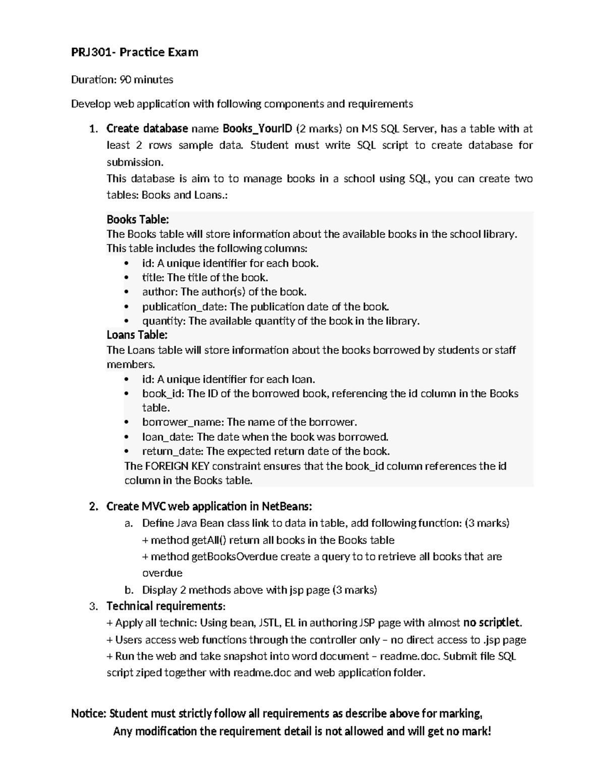 PRJ301 Practical Exam SP24 - Java Bean Development for Web App - Studocu