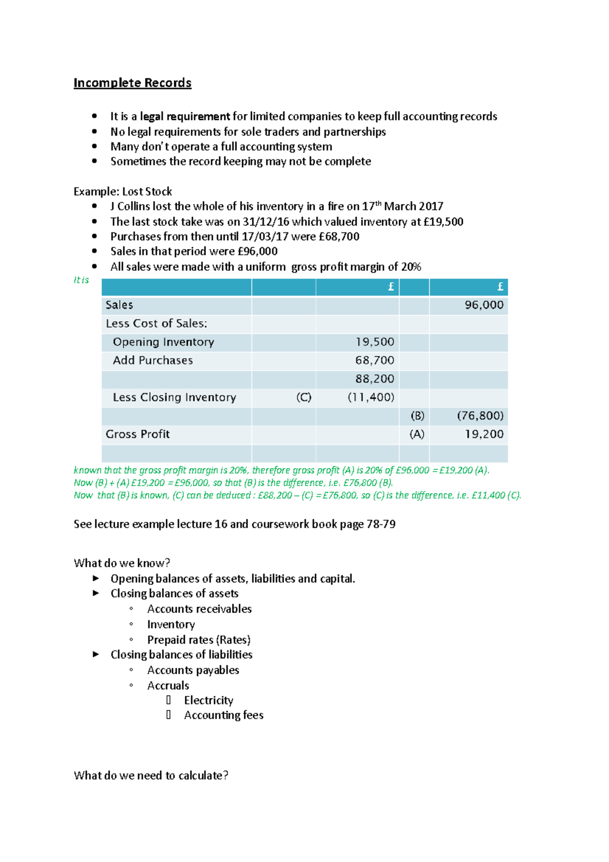 16. Incomplete Records - Incomplete Records It is a legal requirement ...