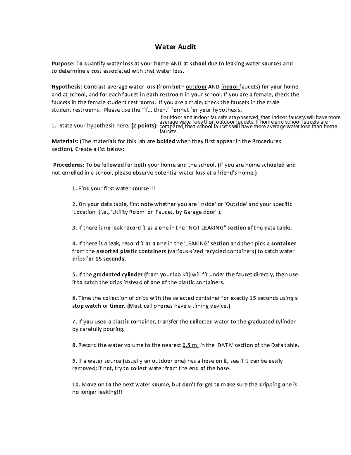 Kami Export - 15.3MR - Water Audit Lab Walkthrough & Data Analysis ...