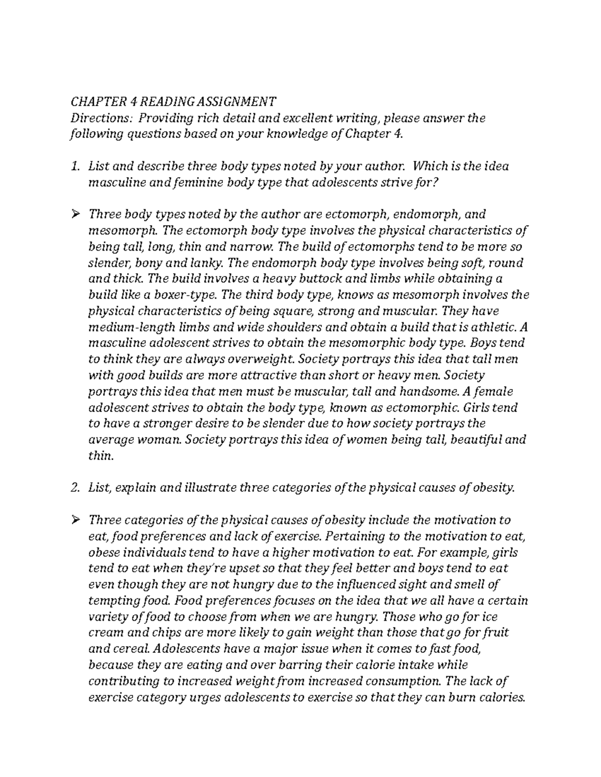 Assignment 4 - Professor Gannon - CHAPTER 4 READING ASSIGNMENT ...