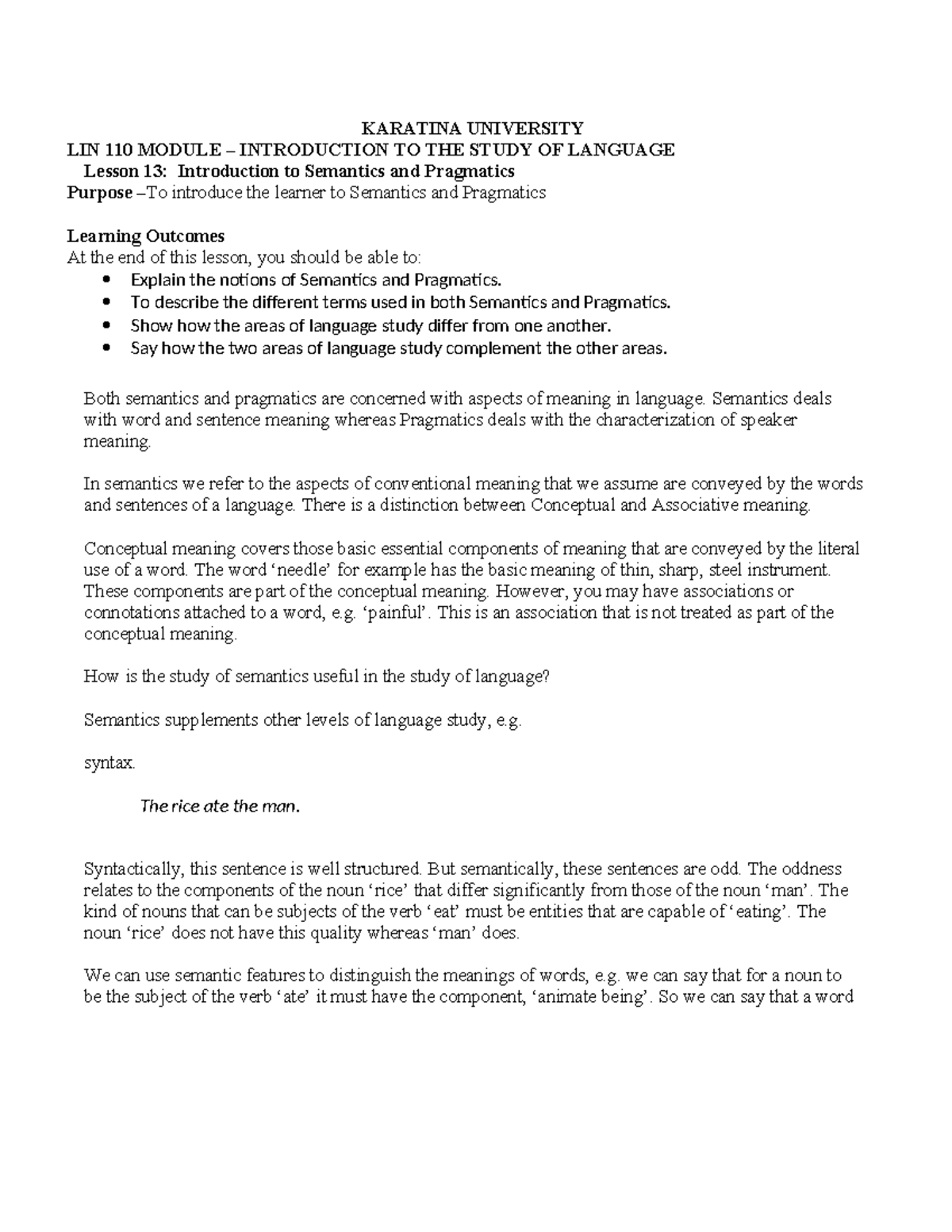 LIN 110 Lecture 13: Introduction to Semantics and Pragmatics Notes ...