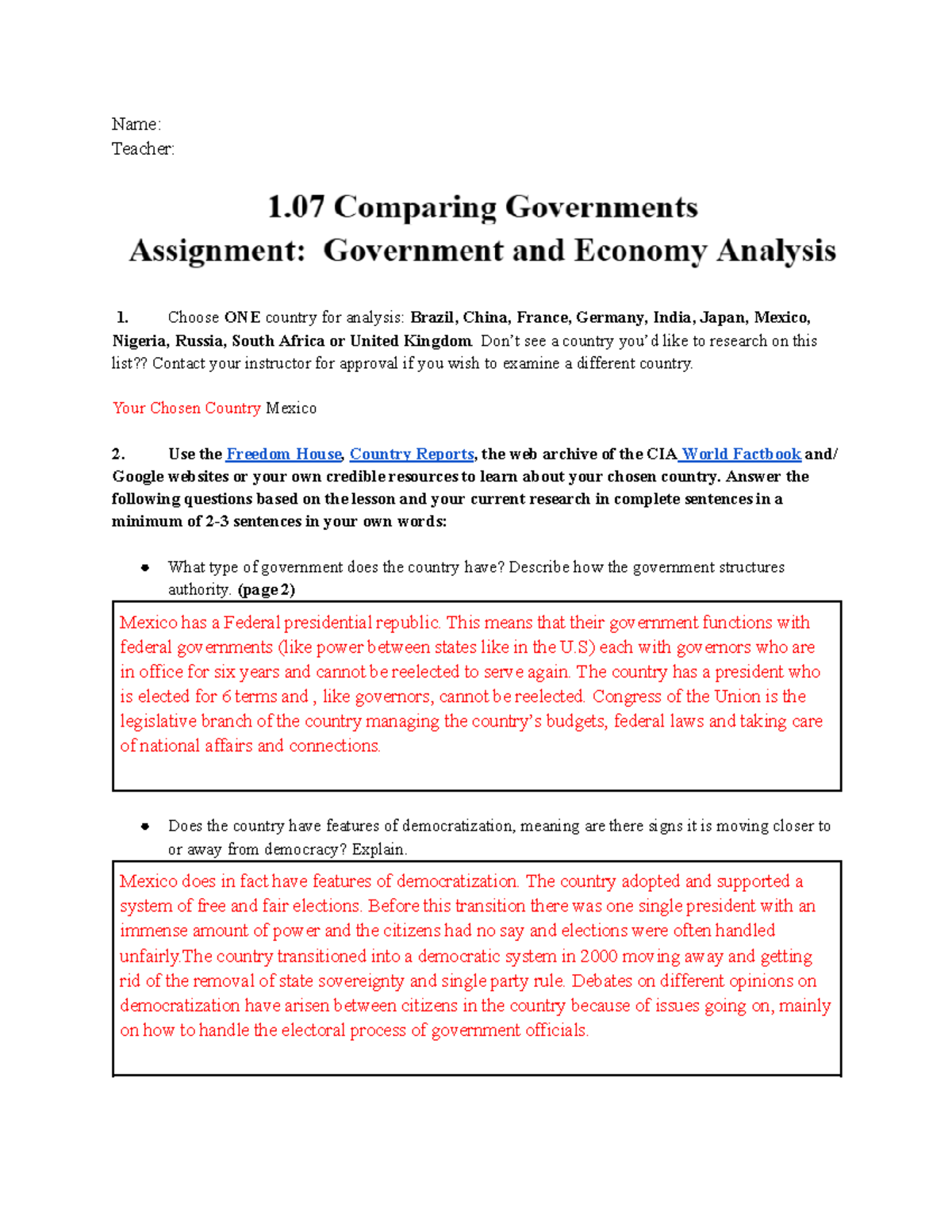 Comparing Governments: Mexico Analysis (1.07) - Spring 2025 - Studocu