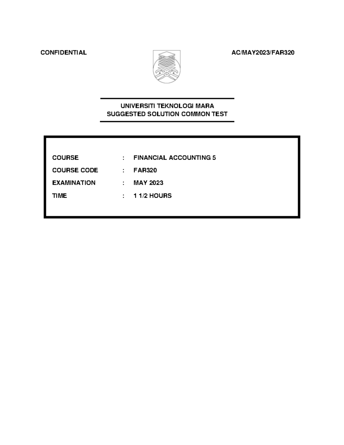CT FAR320 Suggested Solutions - Common Test May 2023 - Document Preview